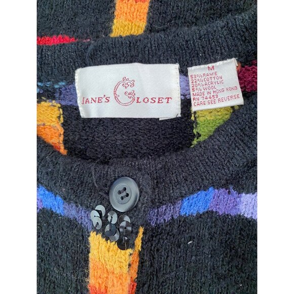 VTG Y2K Janes Closet  Cardigan Sweater Womens Medium Geometric Rainbow Boho - Picture 5 of 9